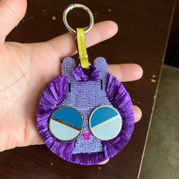 Authentic Kate Spade New York Spademals Key Fob Raffia Bunny Leather Keychain - Picture 1 of 10